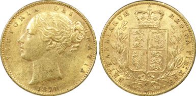 1871-S Sov S-3855A Shield WW incuse AU58