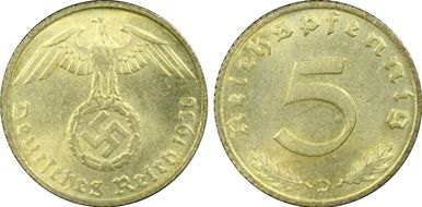 1938-D 5 Pfg J-363 MS66