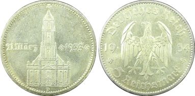 1934-D 5 Mk Potsdam w/Date J-356 MS64+