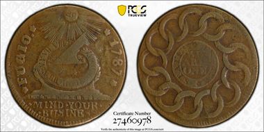 1787 Fugio 1C 4 Cinq, Raised Rims VF25BN