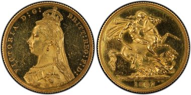 1887 Sov S-3866B 2nd Obv, 13 Pearls, Low JEB PR61CAM