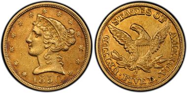 1850-C $5 AU50