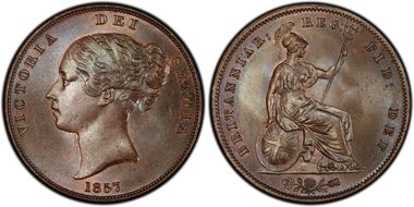 1857 1D S3948 Ornamental trident MS65BN