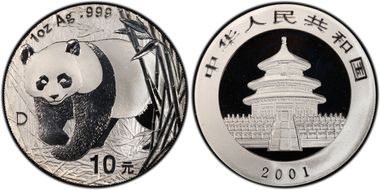 2001-D 10 Yn Panda Silver Large D PAN-348A MS69