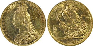 1889-M Sov S-3867B DISH M12 2nd Obv. Angled J AU58