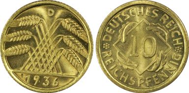 1936-D 10 Rcpfg J-317 MS66