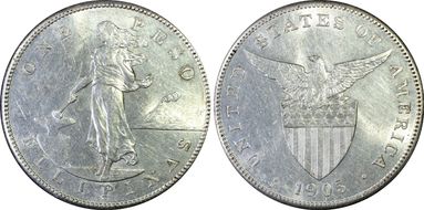 1905-S Peso Allen-16.06 Curved Serif AU58