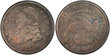 1821 10C JR-5, Large Date F12