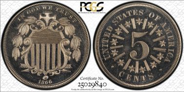 1866 5C Rays PR67DCAM