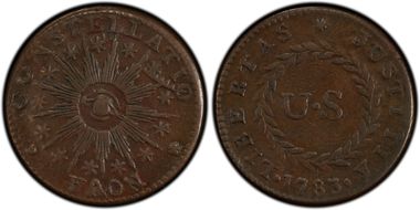 1783 C Nova 1/2P Pointed Rays, Large US AU50BN