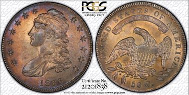 1836 50C Lettered Edge AU58