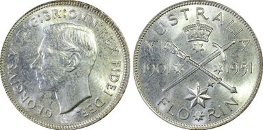 1951(m) Florin Jubilee KM-47  Ag MS64