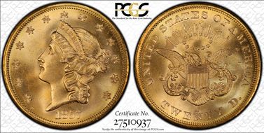 1857-S $20 Spiked Shield MS66