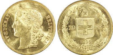1895 B 20 Fr KM-31.3  Au MS63+