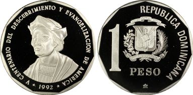 1992(c) Peso Columbus Ag PR69DCAM