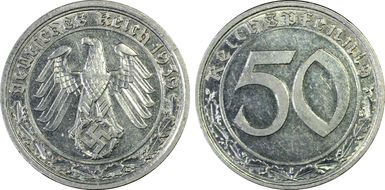 1939-A 50 Pfg J-365 Nickel MS63