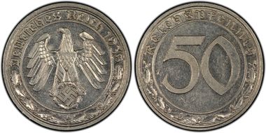 1939-A 50 Pfg J-365 Nickel MS63