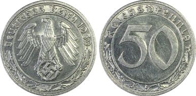 1939-F 50 Pfg J-365 Nickel MS64