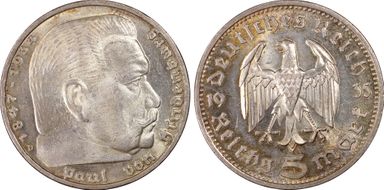 1935-D 5 Mk Hindenburg J-360 MS65