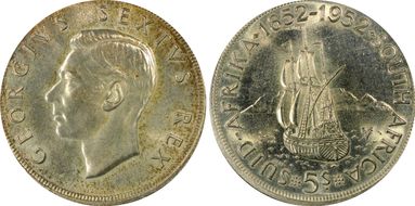 1952 5 Shil 300th Ann. of Capetown KM-41  Ag PR65