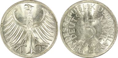 1969-D 5 Mk Regular Issue J-387 MS64