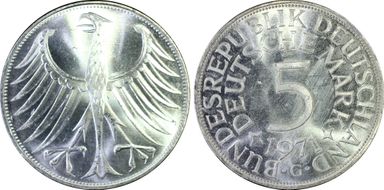 1971-G 5 Mk Regular Issue J-387 MS65