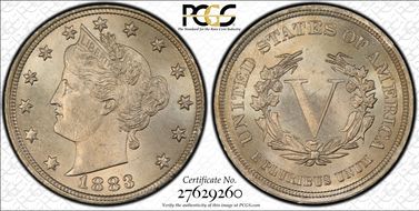 1883 5C No CENTS MS65