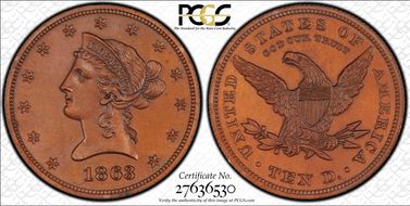 1863 $10 J-352 PR66BN