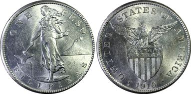 1910-S Peso KM-172  Ag AU58