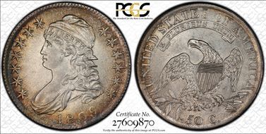 1809 50C O-111a, III Edge AU58