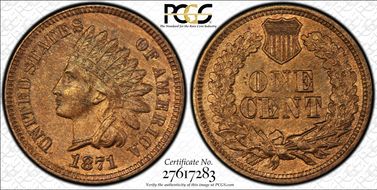 1871 1C Shallow N, FS-901 MS63RB