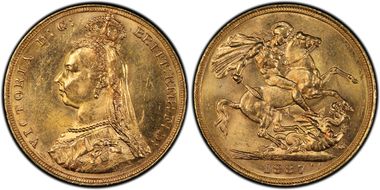 1887-M Sov S-3867A DISH M7 1st Obv Angled J MS62