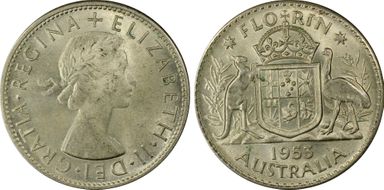 1953(m) Florin Small Rev. Denticles KM-54  Ag MS62