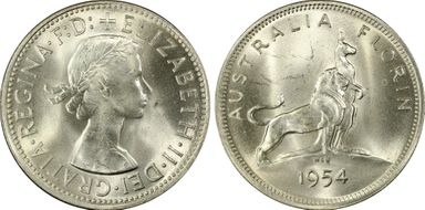 1954(m) Florin Royal Visit KM-55  Ag MS64