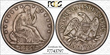 1853-O 50C Arrows and Rays VF35