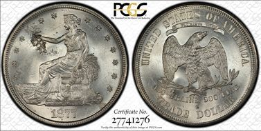 1877-S T$1 Chopmarked MS63