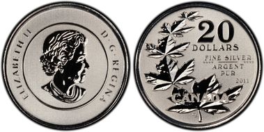 2011 $20 Maple Leaf .9999 Silver SP70