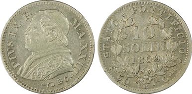 1869-R 10 Sol Anno XXIII AU58