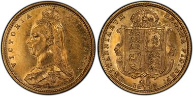 1887-S 1/2 Sov S-3871 Spread JEB AU58