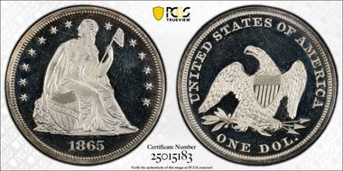 1865 $1 PR65DCAM