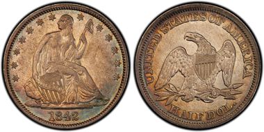 1842 50C WB-13 Medium Date RPD Rev of 1842 AU50