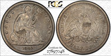 1842 50C WB-4 DDR Small Date, Rev of 1842 XF40