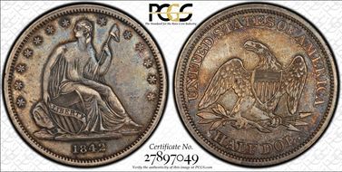 1842 50C Small Date, Rev of 1842 XF45