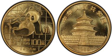 1989(上) 100 Yn Panda Au Small Date PAN-95A MS69