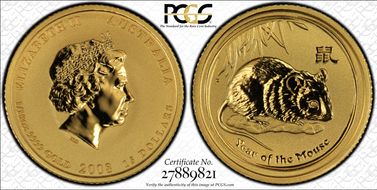 2008-P $15 Year of the Mouse  1/10oz Au MS69