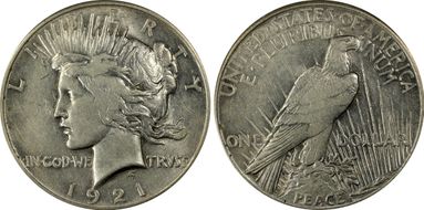 1921 $1 High Relief, Peace XF45