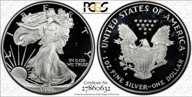 1994-P $1 Silver Eagle PR70DCAM