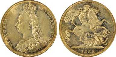 1888-M Sov S-3867A 1st Obverse Angled J AU55