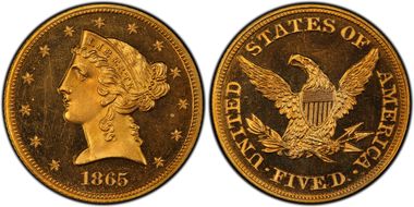 1865 $5 PR64+ DCAM