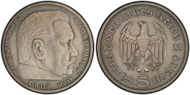 1935 5 Mk Hindenburg Matte J-360 PR62